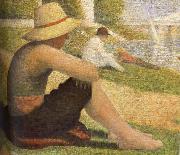 Georges Seurat The Boy Wearing hat on the ground painting